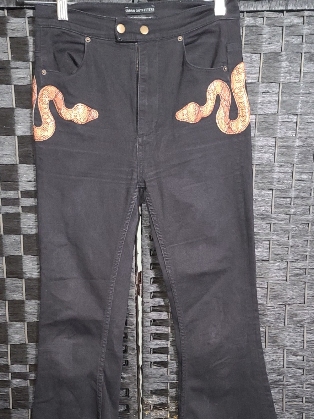 Urban Outfitters BDG Black Denim Pants Flate Snake Detail Size 25